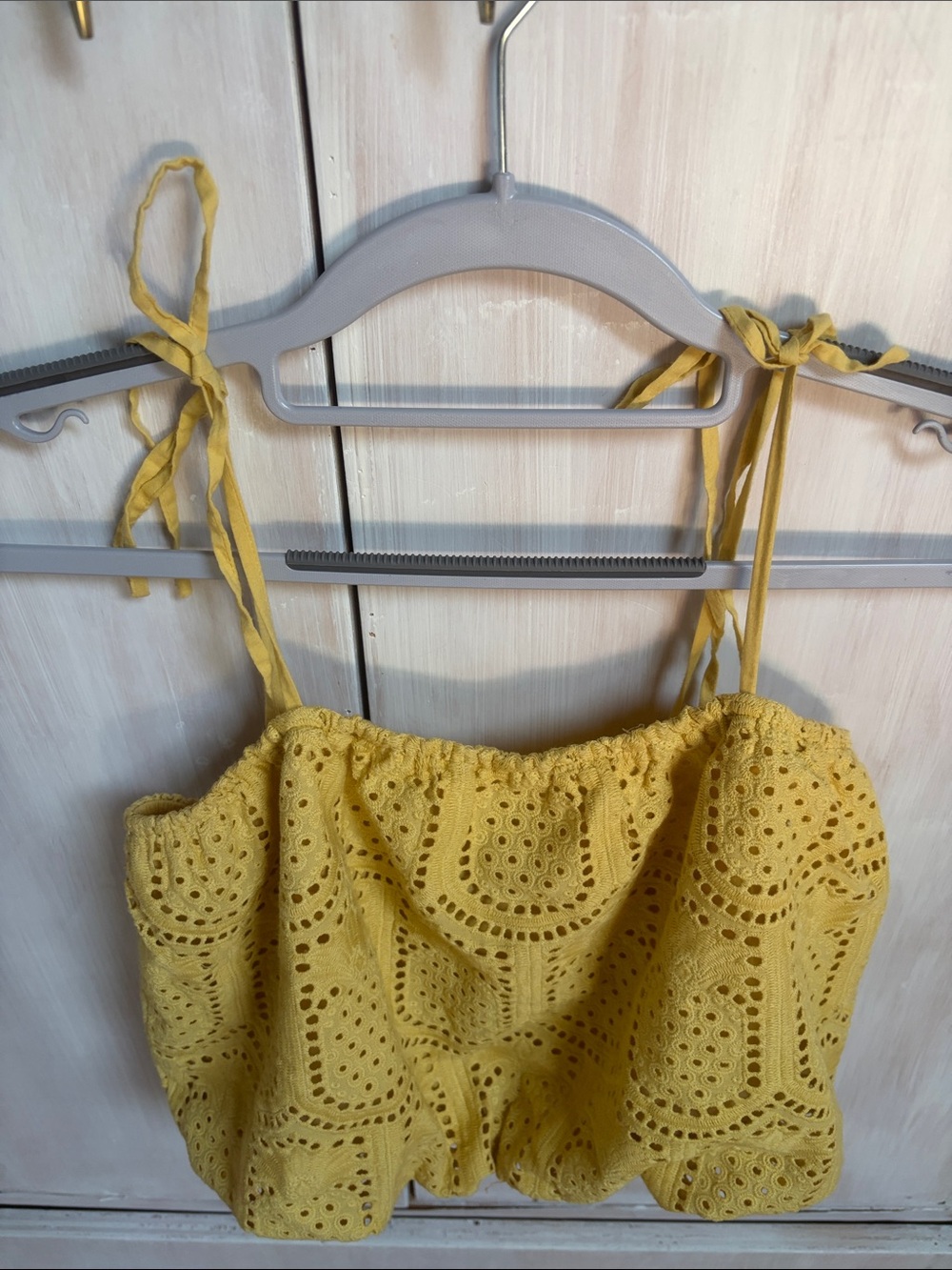 Greylin Yellow Eyelet Tie-Strap Crop Camisole